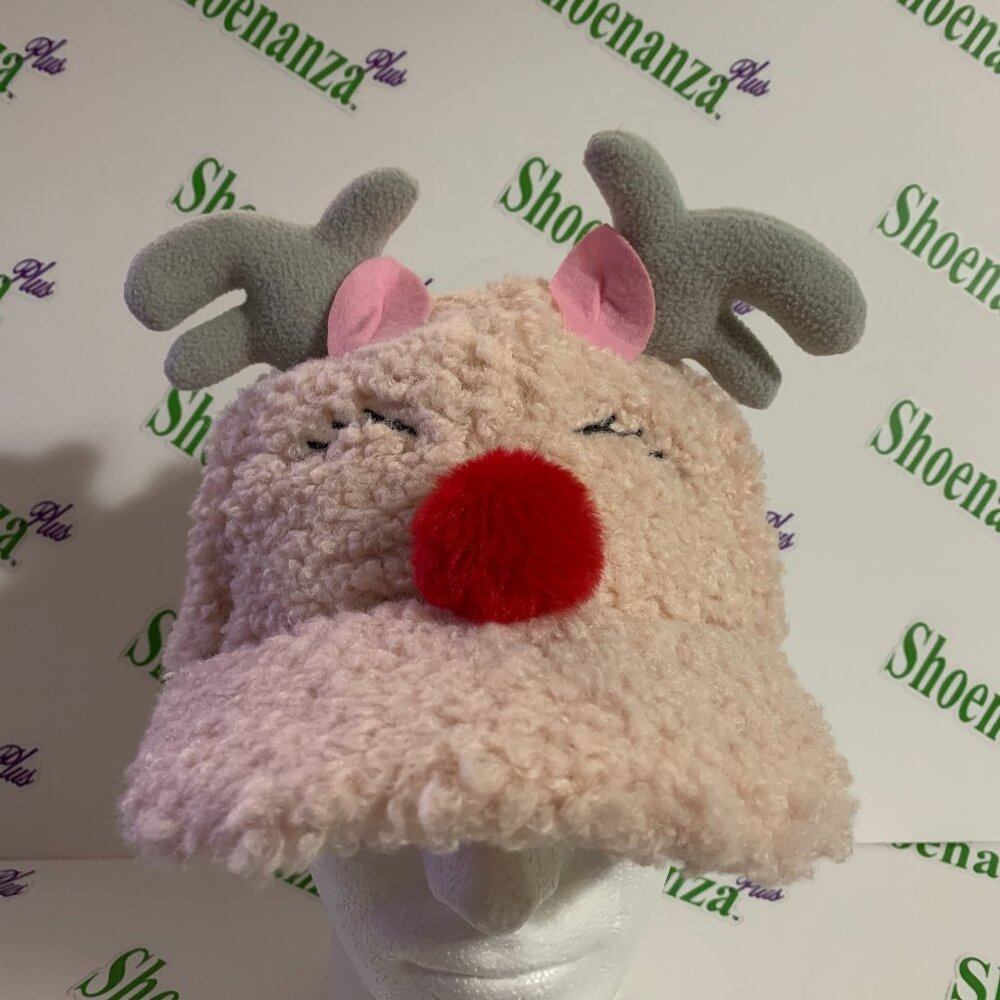 Ugly Christmas Hat Holiday Time Reindeer Sherpa Baseball Adjustable Pink OSFM